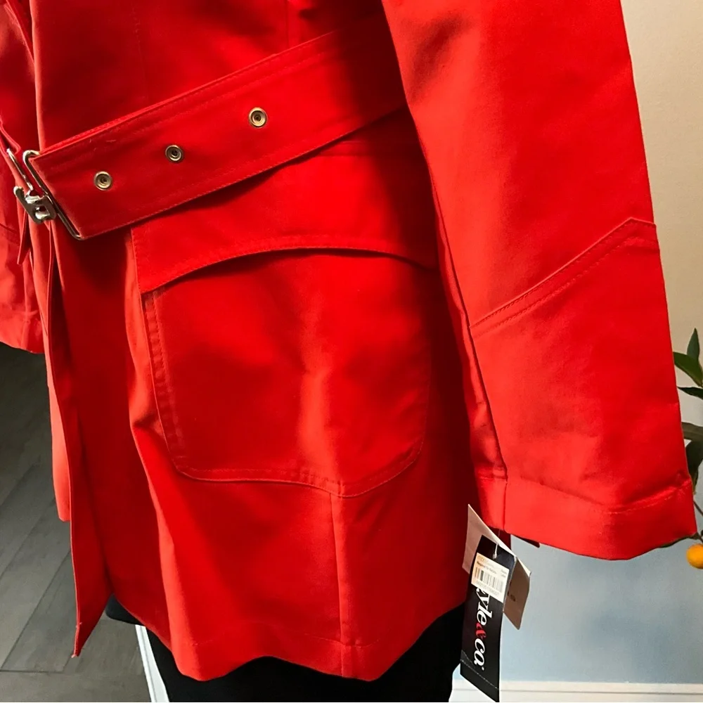 Sz 6-8 NWT Bright Orange Trench Coat Size 6-8 Style & Co. from Macy’s - Picture 5 of 8